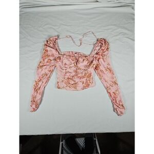 Free People Women's Hilary Printed Pink Combo Floral Blouse XS